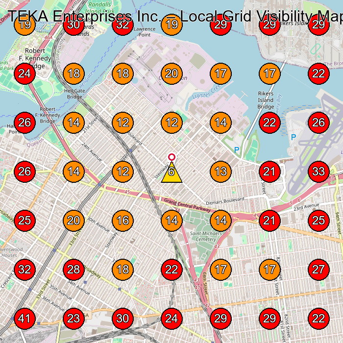 TEKA Enterprises Inc. GeoGrid visibility map for General Contractor in Queens